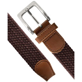 Men's Stretch Belt Braided Elastic Stretch Belt Casual Weave Canvas Fabric Woven Belt 1-3/8" Wide (Brown, XL)