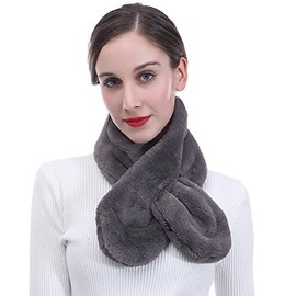 Lina & Lily Unisex Faux Fur Pull-through Winter Neck Scarf Lightweight (Grey)