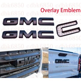 Auto Front Rear Matte Black Emblem Overlay 2019-2023 GMC Sierra 1500 2500HD 3500HD