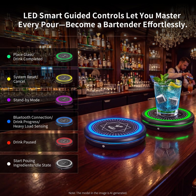 Smart Cocktail Coaster Maker, LED Pour Guidance APP Wireless Bartender