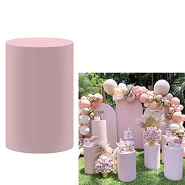 ittsmnt Solid Baby Pink Round Pedestal Covers for Birthday Party Baby Pink Plinth Cover Fabric Round Cylinder Cover for Baby Shower Wedding Baptism Communion Event Props Dia36 H75