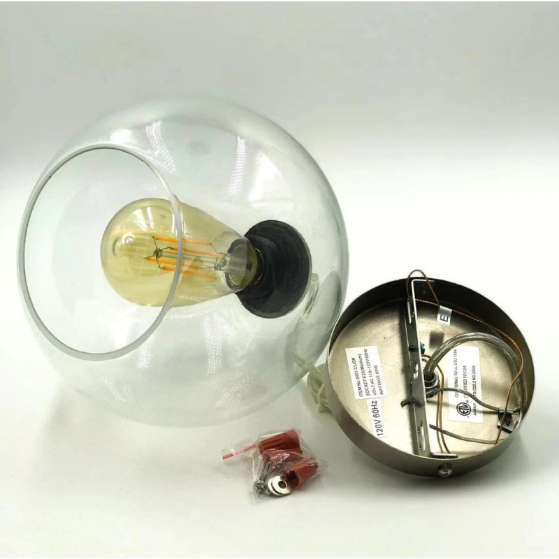 METRO LIGHT Hanging Single Clear Glass Globe Shade Ceiling Pendant