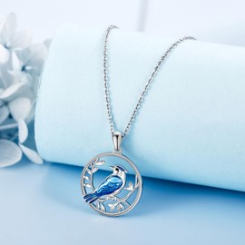 VENACOLY Blue Jay Bird Necklace 925 Sterling Silver Blue Jay Bird Pendant Jewellery Gifts for Women Blue Jay Lovers, Sterling Silver