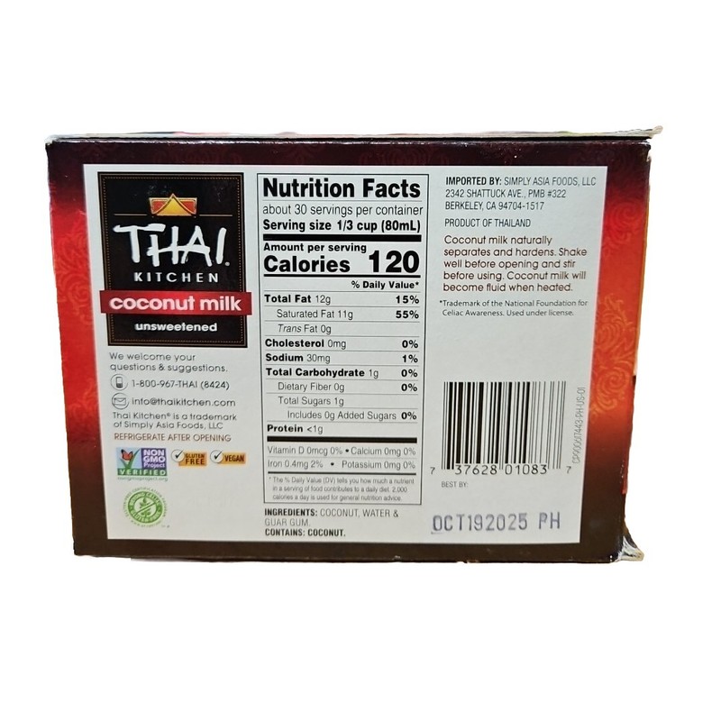 Thai Kitchen COCONUT MILK FOR COOKING BAKING BEVERAGES 4 CANS-13.66