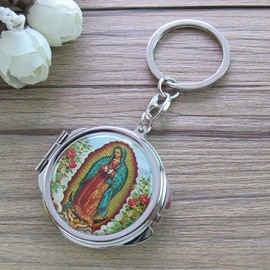 12 PCS Our Lady of Guadalupe Compact Mirror Keychain Favors for Baptism, Christening, First Communion