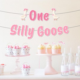 One Silly Goose Birthday Banner Pink Silly Goose 1st Birthday Banner Geese Theme Bunting Garland Farm Animal First Bday Party Decorations for Girls 1st Bday Party Supplies