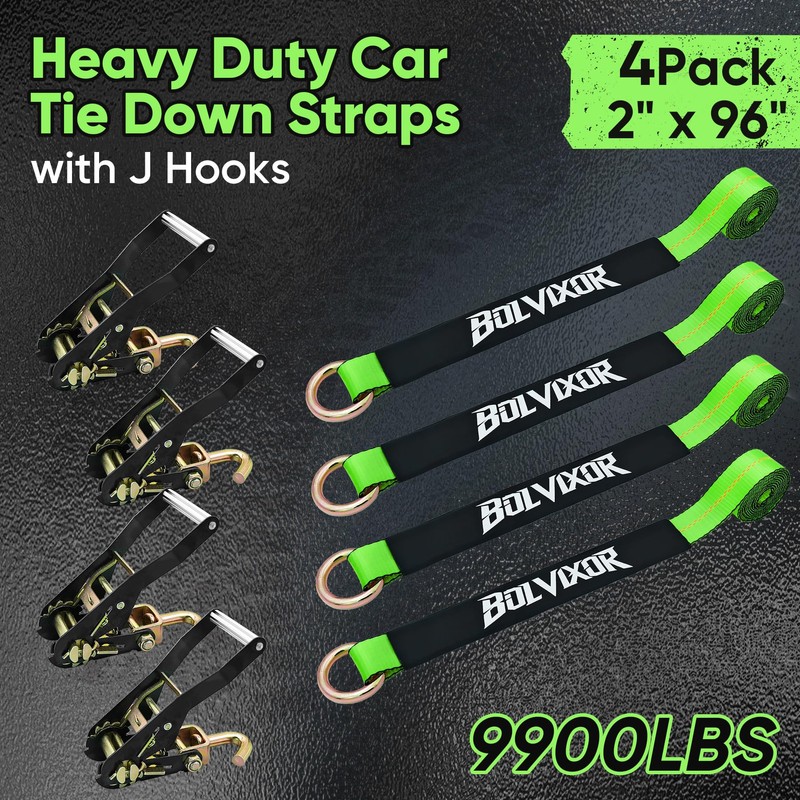 Bolvixor 4 Pack Car Tie Down Straps for Trailers 2"
