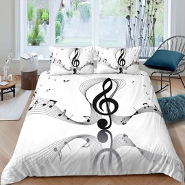 Music Note Bedding Set with Musical Pattern Single Mucis Theme Comforter Cover for Kids Boys Girls Teens Grey White Duvet Cover with Zipper 2 Pieces Bedspread Cover (1 duvet cover 1pillow case)