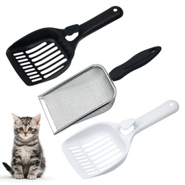 Cat Stainless Steel Litter Scoop Set, Fine Mesh Kitty Litter Scoop for Litter Box, Easy to Clean, Non-Slip Handle, Suitable for Cat, Small Animals, Hamster, Reptiles