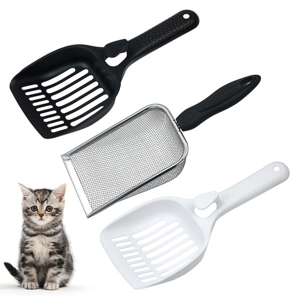 Cat Stainless Steel Litter Scoop Set, Fine Mesh Kitty Litter