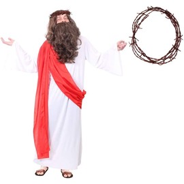Jesus Christ Costume - X-Large - White Robe with Red Sash with Crown of Thorns - Mens Funny Fancy Dress Party Costume