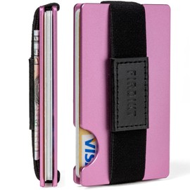 Carbon Fiber Minimalist Wallet for Men Credit Card Holder Money Clip & Cash Strap Slim RFID Mens Wallets,Matte Pink