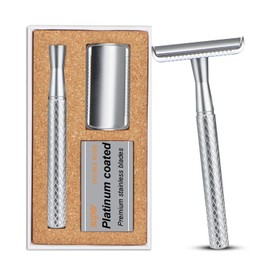 THURLADY Matte Silver Safety Razor, Single Blade Razors for Men, with 5 Platinum Coated Stainless Steel Safety Razor Blades, Close Smooth Shave, Sustainable Living Choice, Plastic Free