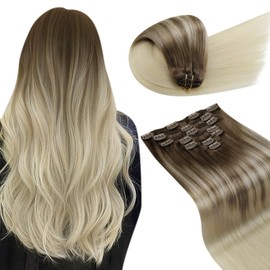 LaaVoo Clip in Hair Extensions Ombre Light Brown to Blonde Hair Extensions Clip ins Blonde Ombre 14 Inch 7pcs/120g