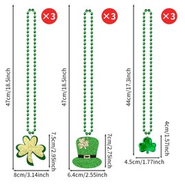 9pcs St. Patrick's Day Necklaces Accessories, Leprechaun Hat Gold Shamrock Pendant with Green Beads Necklace Choker Chain for Women Men Irish Festival Mardi Gras Saint Patrick's Day Costume Jewelry