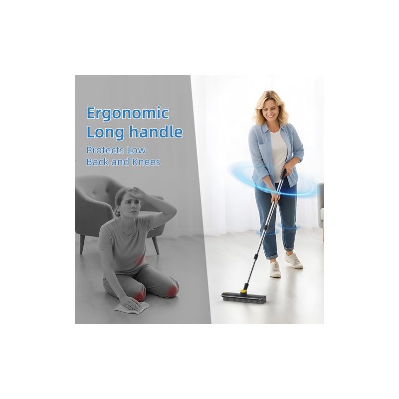 Scrub Brush with Long Handle, Floor Scrub Brush Squeegee Broom