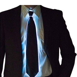 LED Light Up Necktie Shiny Tie Light Up Nectile Minus LED Tie Adjustable Flashing LED Light Up Necktie Man Light Up Funny Tie Novelty Necktie (White)