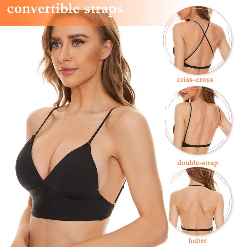 Low Back Bras Wirefree Deep V Plunge Multiway Convertible Spaghetti