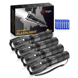 Voph Flashlight 4 Pack, 5 Modes High Lumen Tactical LED Flash Light, High Lumens Bright Waterproof Flashlights, Focus Zoomable Flash Lights for Camping, Gifts for Birthday for Men Women Adult
