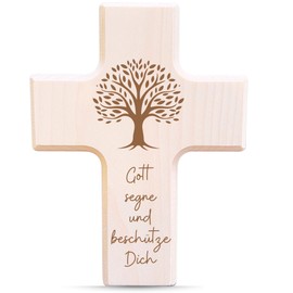 myZirbe Wooden Cross 19 cm Natural Maple Wood Cross for Birth or Christening (Tree of Life Maple)