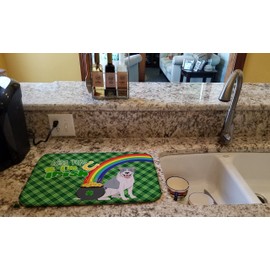 Caroline's Treasures WDK4734DDM Blue and White Pit Bull Terrier St. Patrick's Day Dish Drying Mat Absorbent Dish Drying Mat Pad for Kitchen Counter Dish Drainer Mat for Countertop, 14 x 21", Multicolo