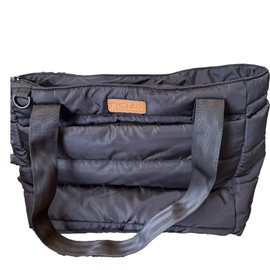 FHELAD Puffer Tote Bag for Women,Large Quilted Puffy Tote Bag with Zipper Front Pocket & Laptop Compartment for Work, Gym, Black Tote Bag, Large, Tote