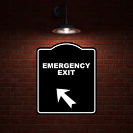 EMERGENCY EXIT Black Sign Arrow Up Left Aluminum Composite Sign 20 x 24 inches
