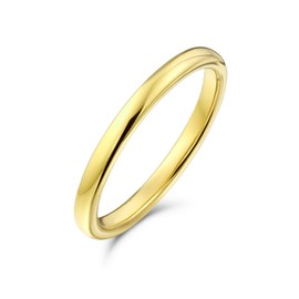 Bling Jewelry Simple Minimalist Thin Stackable Dome Couples Titanium Wedding Band Polished Gold Plated Ring for Men for Women 2MM