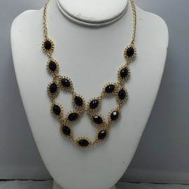 Bijou Drive Statement gold Necklace With Black Stones NWT