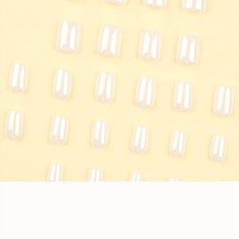 White Press on Nails Short Fake Nails Square Nails Press ons Glossy Glue on Nails Summer Acrylic Nails Daily Wear Natural False Nails Artificial Stick on Nails for Women 24Pcs