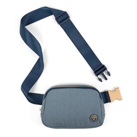 Rubina Anywhere Belt Bag LUXE | Crossbody Bag for Women | Unisex Hip Waist Pack for Hiking, Workout, Running, Traveling, Festivals | Chest Bag | Adjustable Strap | Metal Buckle (Blue Jeans)