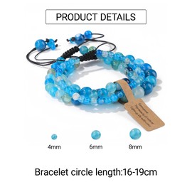 WEIZAIJY Men's and Women's Bracelet, Natural Stone Friendship Bracelet, Diameter 4 mm/6 mm/8 mm, Pearl Bracelet, 3-Piece Set, Suitable for Family and Friends, 19 cm, Stone, Agate