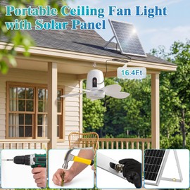 Solar Ceiling Fan Light, 18000mAh Reachargeable Gazebo Fan with Remote & Tripod, 18" Portable Solar Powered Outdoor Ceiling Fan for Patios, Camping, Canopy, Chicken Coop, RV, Tent, No Wiring Easy Hang