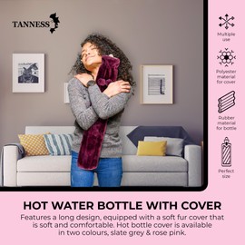 Tanness 2L Water Bottle | Long Hot Water Bottle | Hot Water Bottle with Cover UK | Hot Water Bottle for Body | Anti-Leakage Water Bottle for Neck, Waist and Shoulder, Gifts for Women (Purple)