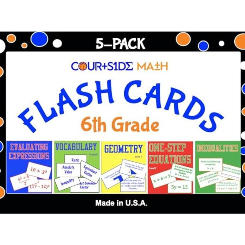 5-Pack Flashcards (Prealgebra/Algebra), Courtside Math, Grade Level Options 6th -