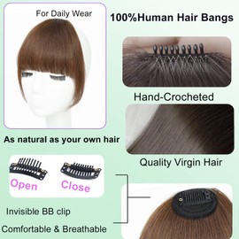 GHDXIWEYU 100% Human Hair Clip in Bangs,Women Fringe with Temples Curtain Flat Natural Curved French Faux Fake Light Brown Bangs