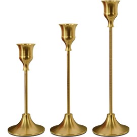 Gold Vintage Candlestick Set of 3, Metallic Tapered Candlesticks for Holiday Decorations, Table and Fireplace Centerpieces, Perfect for Home Decor and Gifts