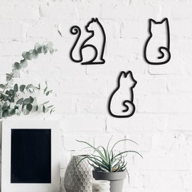 3PCS Cat Metal Wall Art - Metal Artwork for Wall, Black Metal Wall Art, Metal Simple Lines Cat Wall Art, 3D Wall Art,Wire Wall Art Love Abstract Line Drawing Art Wall Decor for Home Living Room Decor