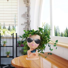 WEWEOW Face Planters for Outdoor Plants, Resin Succulent Pots with Drainage Hole Cute Lady Face Flower Pots