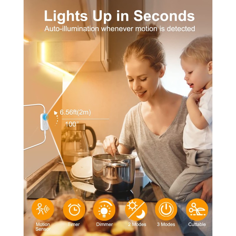 Feuymoent Motion Sensor LED Strip Light - Cabinet Strip Lights