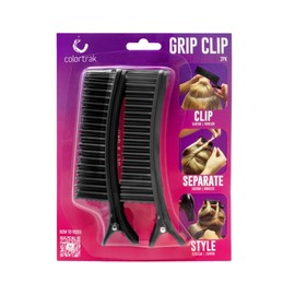 Colortrak Black Hair Sectioning Grip Clips (2 Pack), Section Hair Quickly and Efficiently while Coloring, Cutting, and Styling, Brush-Like Top Half with Sectioning Bottom Half
