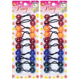 Beauty Town 20PCS Bubble Ponytail Holders – 20mm Twin Bead Hair Ties for Girls & Kids – Colorful Elastic Hair Accessories for Braids & Pigtails (Brown/Orange/Blue/Hunter Green)