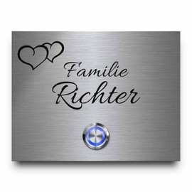 Richter Doorbell from 9 x 7 cm – with Desired Engraving and Motifs – Weather-Resistant Stainless Steel with Rustproof Engraving | Optional with Beautiful Acrylic Glass Plates