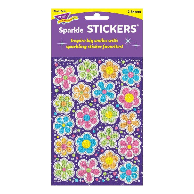 Trend Flower Power Large Sparkle Stickers, Classroom Incentives, 40 Count