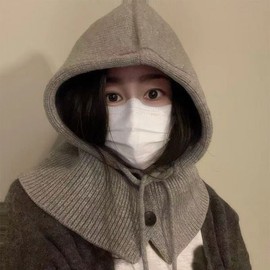 Knit Balaclava Hood Hat Neck Warmer Earflap Scarf - Winter Thermal Protection (One Size) lf3329 Zipper Cap 145G - Gray 4ea