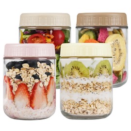 Overnight Oats Containers with Lids, 16oz Glass Jars with Lids 4 pcs, Wide Mouth Mason jars for Salad, Yogurt, Snacks, Meal Prep