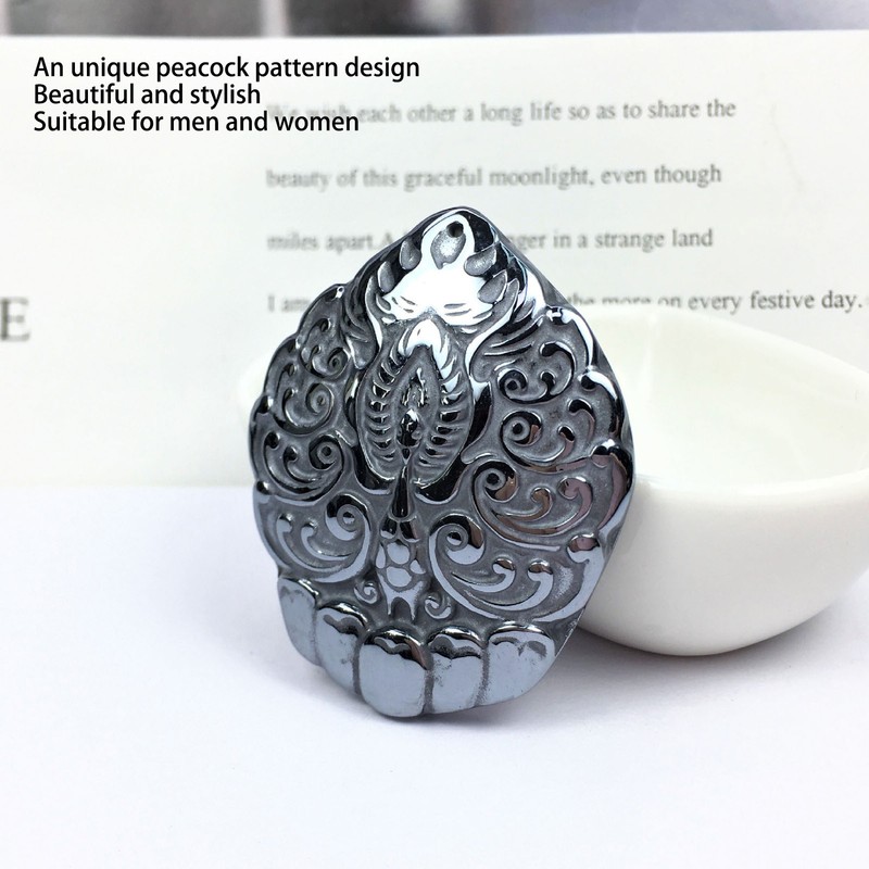 Natural Terahertz Pendant Peacock Pattern Carved Energy Stone Hanging Ornament