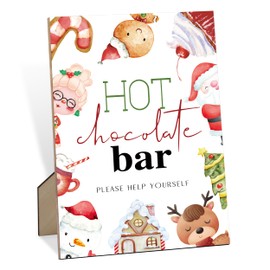 Christmas Hot Chocolate Bar Sign, Hot Cocoa Bar Accessories, 8 x 11 Inch Cute Wood Plaque for Table or Wall Hanging, Christmas Coffee Station Decor for Home Kitchen Dining Room
