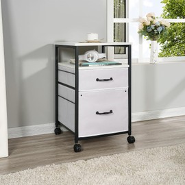 Naomi Home 2 Drawer Dresser for Bedroom, Stylish Tall Dressers with Wheels, Storage Shelves, Small Dresser for Closet, Makeup Dresser - White