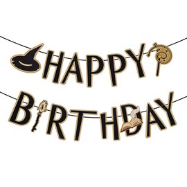 SAVITA Happy Birthday Banner with Magic Theme, Prestrung Party Banner with Wizard Theme Fantasy Birthday Decoration Photo Props Background for Fans Boys Girls Kids Party Supplies